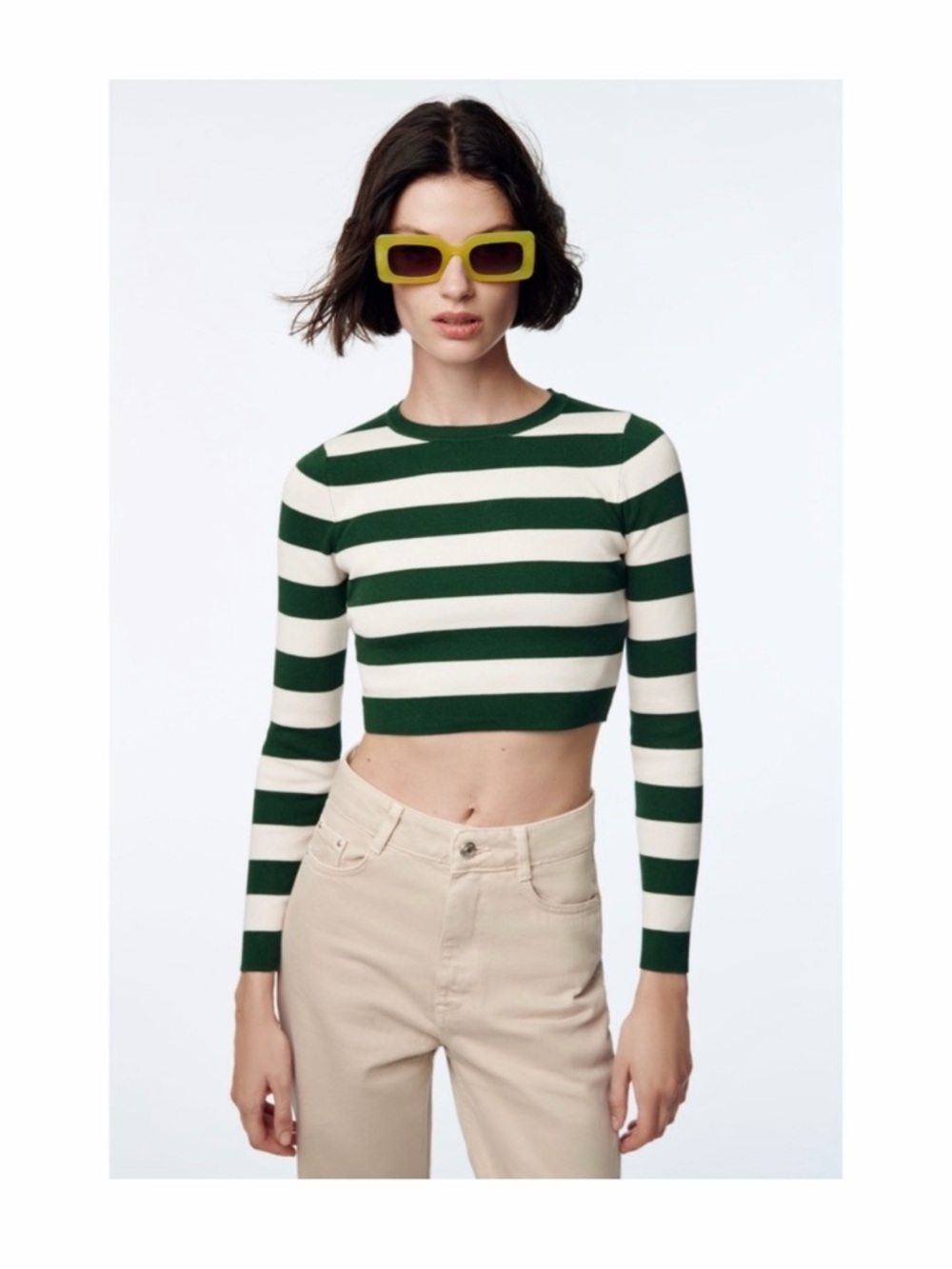 Zara Striped Cropped Long-Sleeve Top